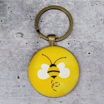 New Handmade | Yellow Bee Print Fabric Button Keychain - $13.55