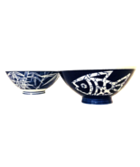 Vtg Japanese Rice Bowls Set of 2 Cobalt Blue &amp; White Ceramic 2.5&quot;H x 4”W - £12.05 GBP