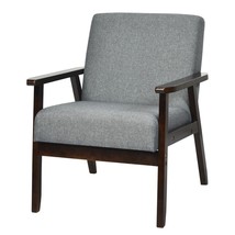 Retro Modern Classic Grey Linen Wide Accent Chair with Espresso Wood Frame - $232.39