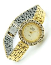 VTG Ellen Tracy Gold Tone Ladies Rhinestone Bracelet Watch SIZE 6.5&quot; BAND - £23.81 GBP