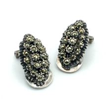 ART DECO sterling silver &amp; marcasite clip-on earrings - vtg eye-shape cluster - £27.97 GBP