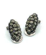 ART DECO sterling silver &amp; marcasite clip-on earrings - vtg eye-shape cl... - £27.44 GBP