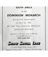 Dominion Monarch Cruise Ship 1955 Advertisement UK Import Shaw Savill Li... - $19.99