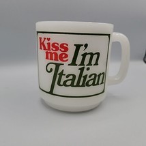 Vintage Glasbake Kiss Me I&#39;m Italian Milk Glass 3.5&quot; Cup Mug “D” Handle - £12.47 GBP