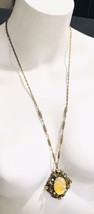 art deco necklace 26” with glass art large pendant and rhinestone - $134.99