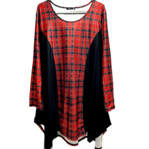 Lily by Firmiana Tunic Shirt Women 4X 3/4 Sleeve Blouse Pullover Red Plaid Black - £18.96 GBP