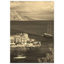 Vintage Symi Greece Seascape Travel Poster Print Wall Art | Retro Symi Coastline - $19.99