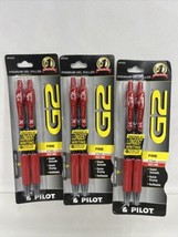 (3) PILOT RED G2 Premium Gel Roller Ball Pen Fine Point Ink 0.7mm 2pk - £7.70 GBP