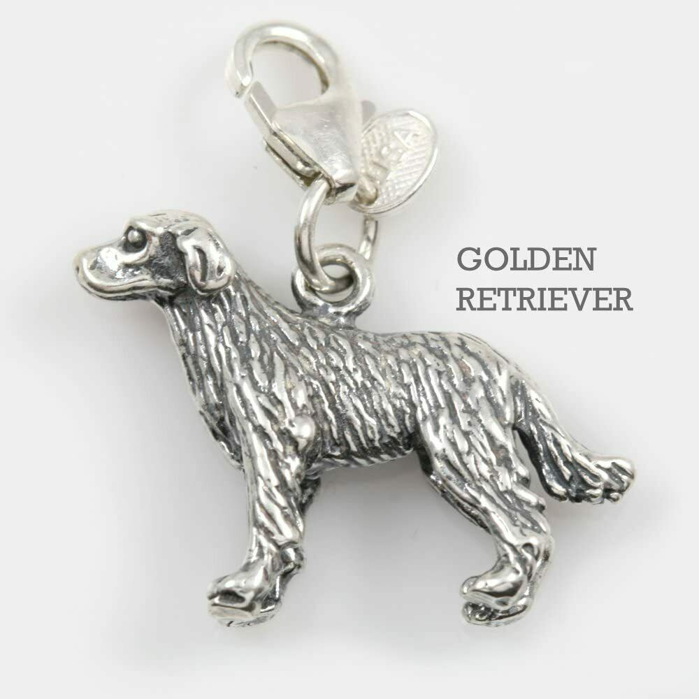 Golden Retriever Dog Charm 3 Dimensional Solid Sterling Silver - $47.52