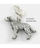 Golden Retriever Dog Charm 3 Dimensional Solid Sterling Silver - $885.80 MXN