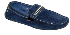 Basconi Blue Suede Driving Moccasins Men&#39;s Net Design Shoes Size US 12 EU 45 - £135.07 GBP
