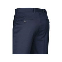 Men Renoir Flat Front Pants 100% Wool Super 140's Classic Fit 508-19 Navy Blue image 4