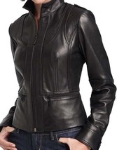 New Black Straight Fashion Leather Jacket, Women Simple Leather Handmade... - $143.99