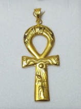 Croix égyptienne Ankh clé de vie avec dieu Amon pendentif en or jaune 18... - £455.38 GBP