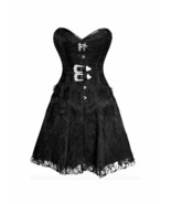 Black Satin &amp; Net Overlay Gothic Burlesque Overbust Corset Dress - £64.92 GBP