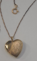 Marked 14K GF PPC 2 Picture Heart Locket &amp; Dainty Chain Necklace 20&quot; Vin... - $39.60