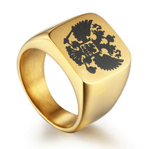 Elvis Presley Concert Black Russian Tsar TCB Gold Plated Elegant S.7-12 Men Ring - £15.17 GBP