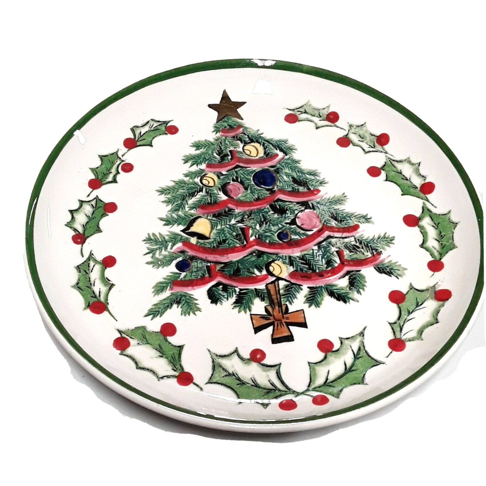 Primary image for Vintage 1956 Geo. Z. Lefton Plate 8" Christmas Tree Holly Berries Japan EUC