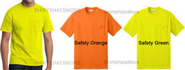 Mens T-Shirt Safety Green Safety Orange with POCKET Cotton/Poly Blend S-... - £9.35 GBP+