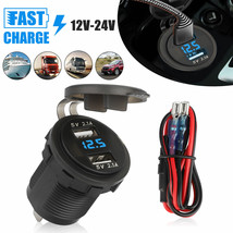 Dual USB QC 3.0+PD Fast Car Charger Socket Outlet w/Voltmeter For RV Boat 12-24V - £17.32 GBP