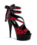 PLEASER Sexy Red &amp; Black Lace Platform 6&quot; High Heels Shoes DEL678LC/RSA/B - $106.61 CAD