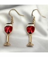 Red and Gold Wine Glass Dangle Earrings - Fun and Stylish Gift for Her - $12.36 CAD