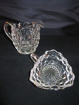 Fostoria American Cube 4&quot; Creamer &amp; 4 3/4&quot; 3 Sided Candy Nut Dish Clear VFC - £17.95 GBP