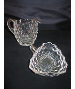 Fostoria American Cube 4&quot; Creamer &amp; 4 3/4&quot; 3 Sided Candy Nut Dish Clear VFC - £17.15 GBP