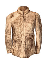 Rabbit Fur Coat Jacket Cream Striped Sleeve Detail Hook&amp;Eye - $125.00