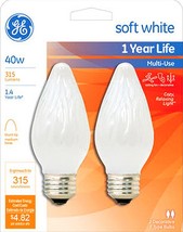 2 GE Soft WHITE Decorative LIGHT BULB 40w E26 Flame Tip 75342 40FM/W/CF2... - £25.65 GBP