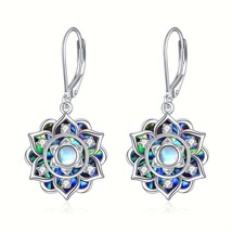 Elegant Sterling Silver Lotus Earrings with Abalone  Moonstone - £48.40 GBP