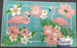 Kitchen Accent Rug (Nonskid Back) (17&quot; X 28&quot;) 2 Flamingos, Flowers &amp; Leaves, Nr - £14.06 GBP