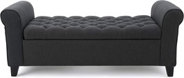 Christopher Knight Home Keiko Fabric Armed Storage Bench, Dark Grey, 19.50”D x - £177.41 GBP