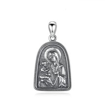 925 Sterling Silver Arch-Shaped Relief Icon Vintage Pendant Our Lady of JERUSALE - £42.52 GBP