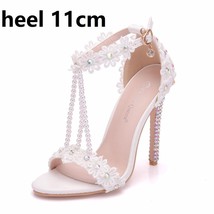 Crystal Queen Ankle Strap Women&#39;s Shoes Sweet Fashion White Colored Floral Stile - £56.12 GBP