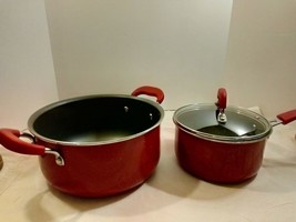 3 pc set Pioneer Woman Vintage Speckled Cookware Red Kitchen Pots - £27.54 GBP