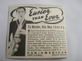 Saxaphone Advertisement From 1939 Pan-American, Elkhart, Ind. - $9.99