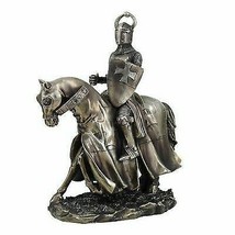 Medieval Crusader Templar Bull Horns Helmet Knight On Horse Statue Sculpture - £51.15 GBP