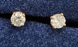 14K Yellow Gold 0.20 TCW Diamond Brilliant Cut Stud Earrings Vintage 80s - $89.00