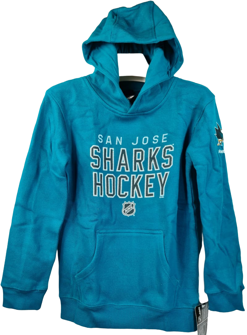 Reebok Ragazzi San Jose Squali Stitch 'em Up Pullover con Cappuccio Blu - S (8) - $27.70