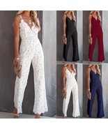 Solid Lace Sleeveless High Waist V-Neck Wide Leg Jumpsuit - $54.95