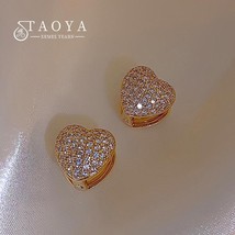 New Two Side Design With Zircon Gold Colour Heart-Shaped Earrings For Woman Kore - £10.46 GBP