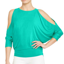 RALPH LAUREN Turquoise Green Viscose Jersey Knit Cutout Cold Shoulder To... - $39.99
