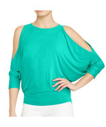 RALPH LAUREN Turquoise Green Viscose Jersey Knit Cutout Cold Shoulder To... - £31.45 GBP