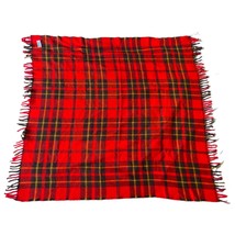 Faribo Wool Throw Blanket Red Yellow Plaid Tartan Fringe 54” x 54” Faribault MN - £26.97 GBP