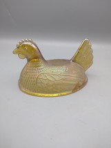 Indiana Iridescent Gold Amber Glass Hen On Nest 7&quot; Dish Vintage Chicken ... - $282.50 MXN