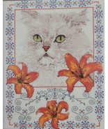 Cat Embroidery Kit Lily Floral White Persian PROJECT 80% Complete DMC Fl... - £11.75 GBP