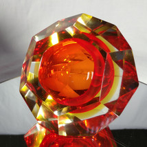 Sommerso Murano  Flavio Poli Yellow &amp; Red Faceted Glass Ashtray Italy #1077 - $345.00