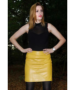 Party Stylish Formal Wear Soft Women Skirt Yellow Genuine Lambskin Leath... - $2,098.80 MXN+