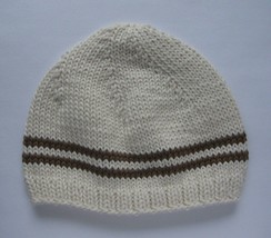 Organic mens beanie with brown stripes, natural mens hat - £16.37 GBP+